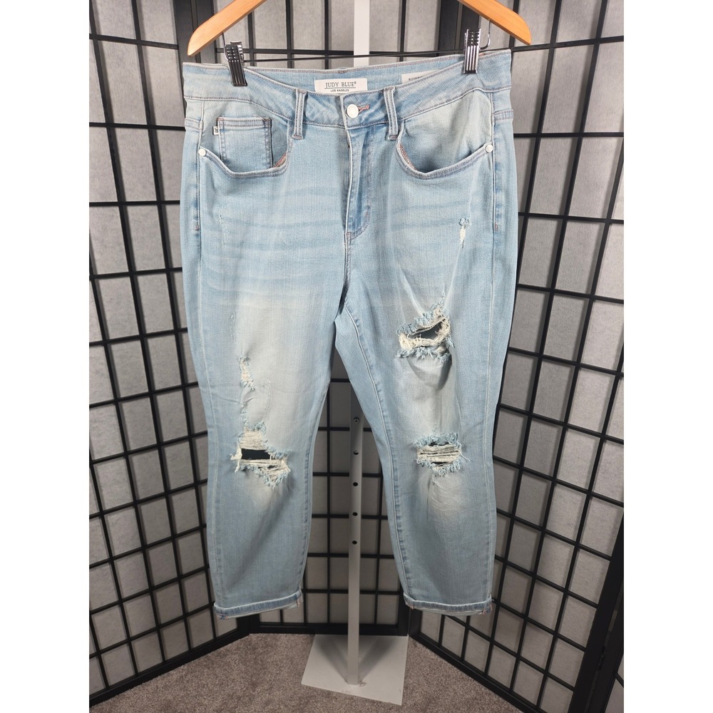Judy Blue Boyfriend Distressed Light Wash High Rise Jeans 16W Women